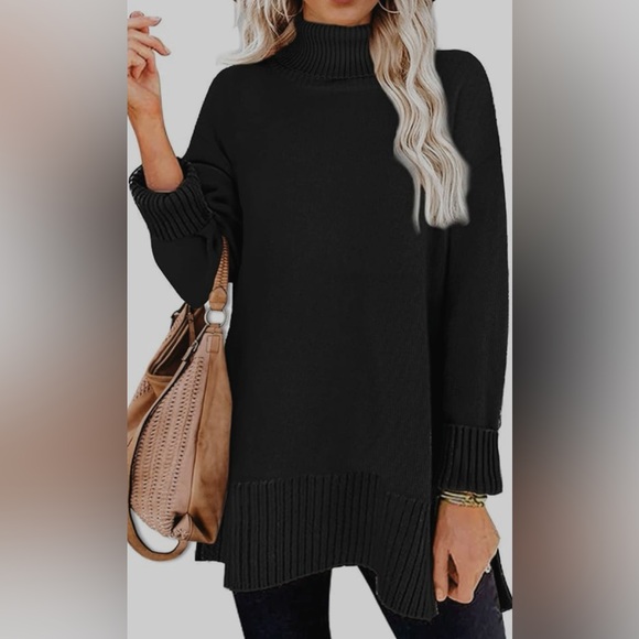 NWOT Glanzition Sweaters for Women Turtleneck Side Split Oversized Pullover - Picture 3 of 11